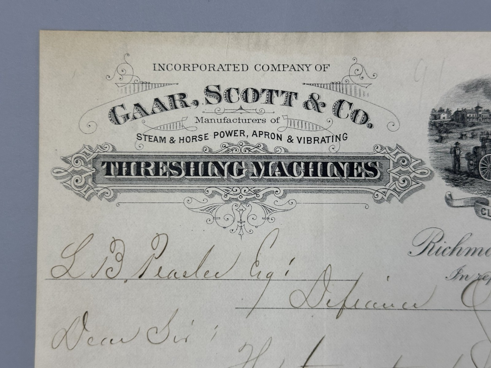 1884 GAAR SCOTT THRESHING MACHINES Letter FARM Advertising RICHMOND IN Antique