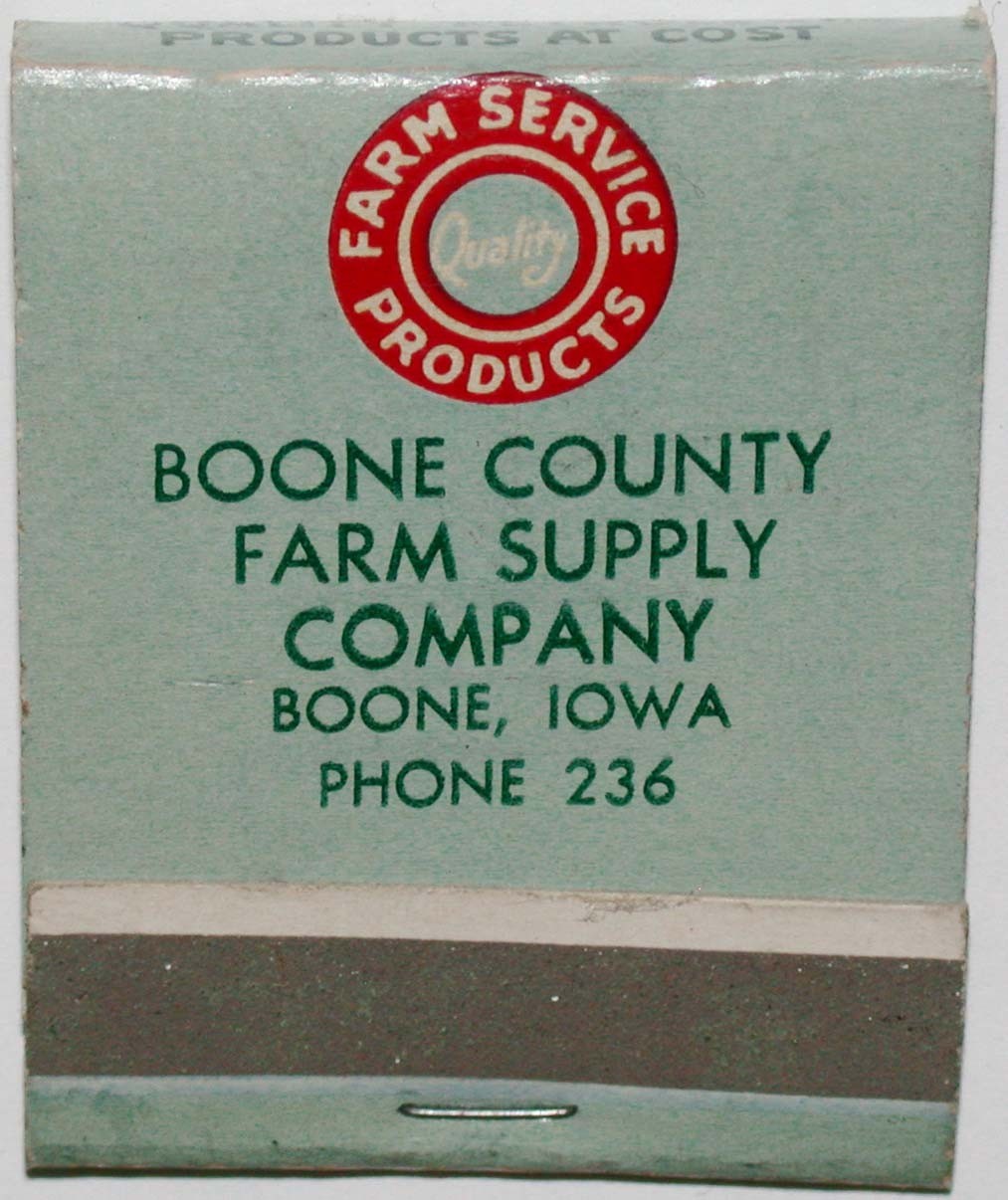 Vintage full matchbook FARM SERVICE CO Petroleum Boone County Farm Supply Iowa