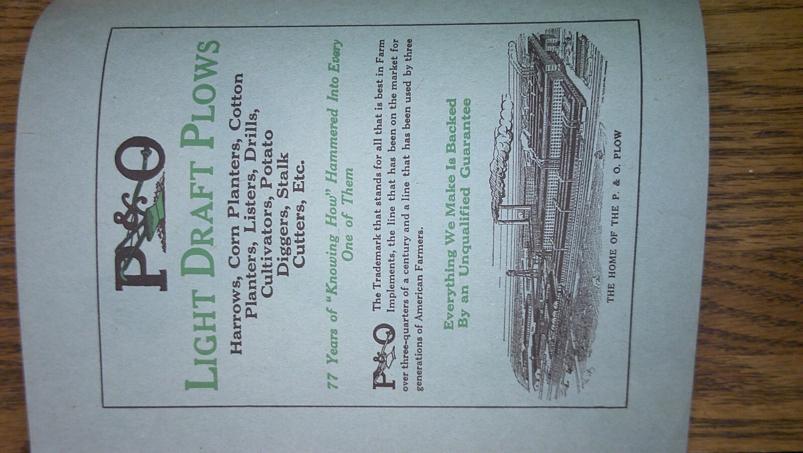 antique Advertising product booklet Parlin & Orendorff (P&O) Plow Canton, Ill 6B