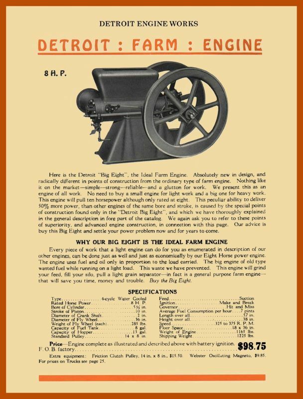 Vintage Look Detroit Engine Works New Metal Sign: 8 HP Gas Engines – Michigan