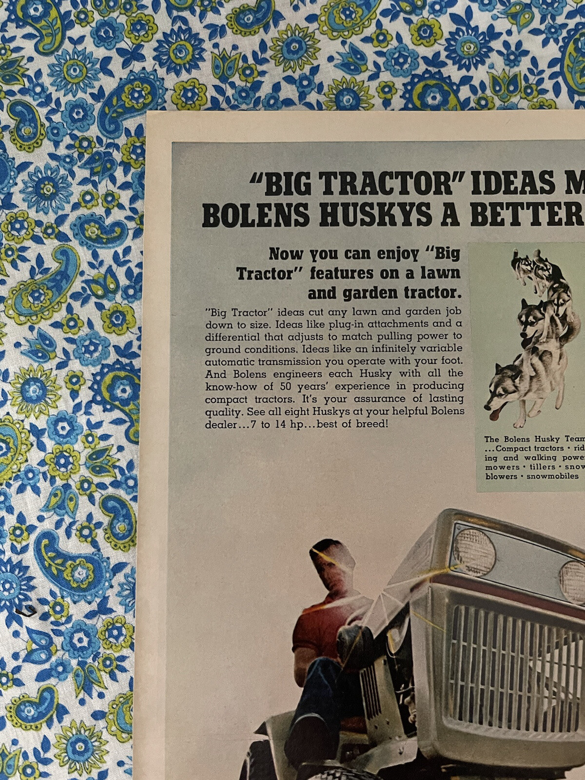 Vintage 1970 Bolens Big Tractor Print Ad Lawn Mower
