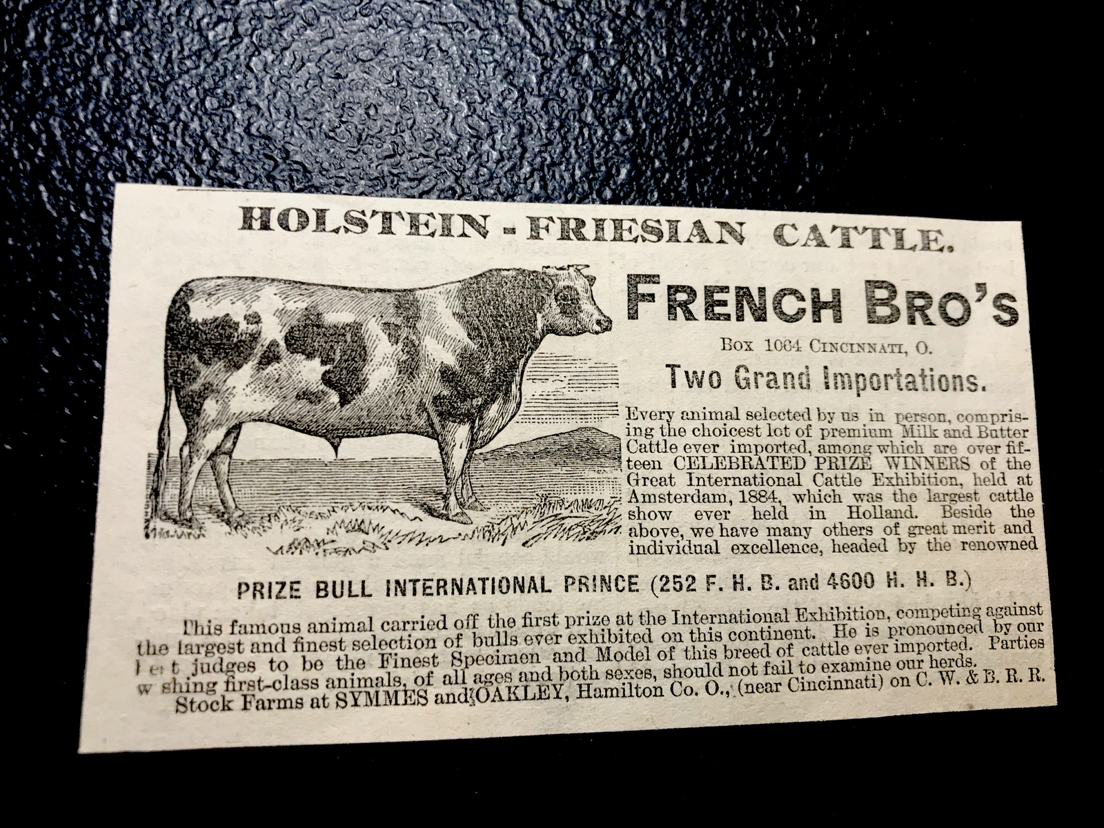1886 French Brothers Cattle Cow Farm Advertising – Cincinnati – Ohio