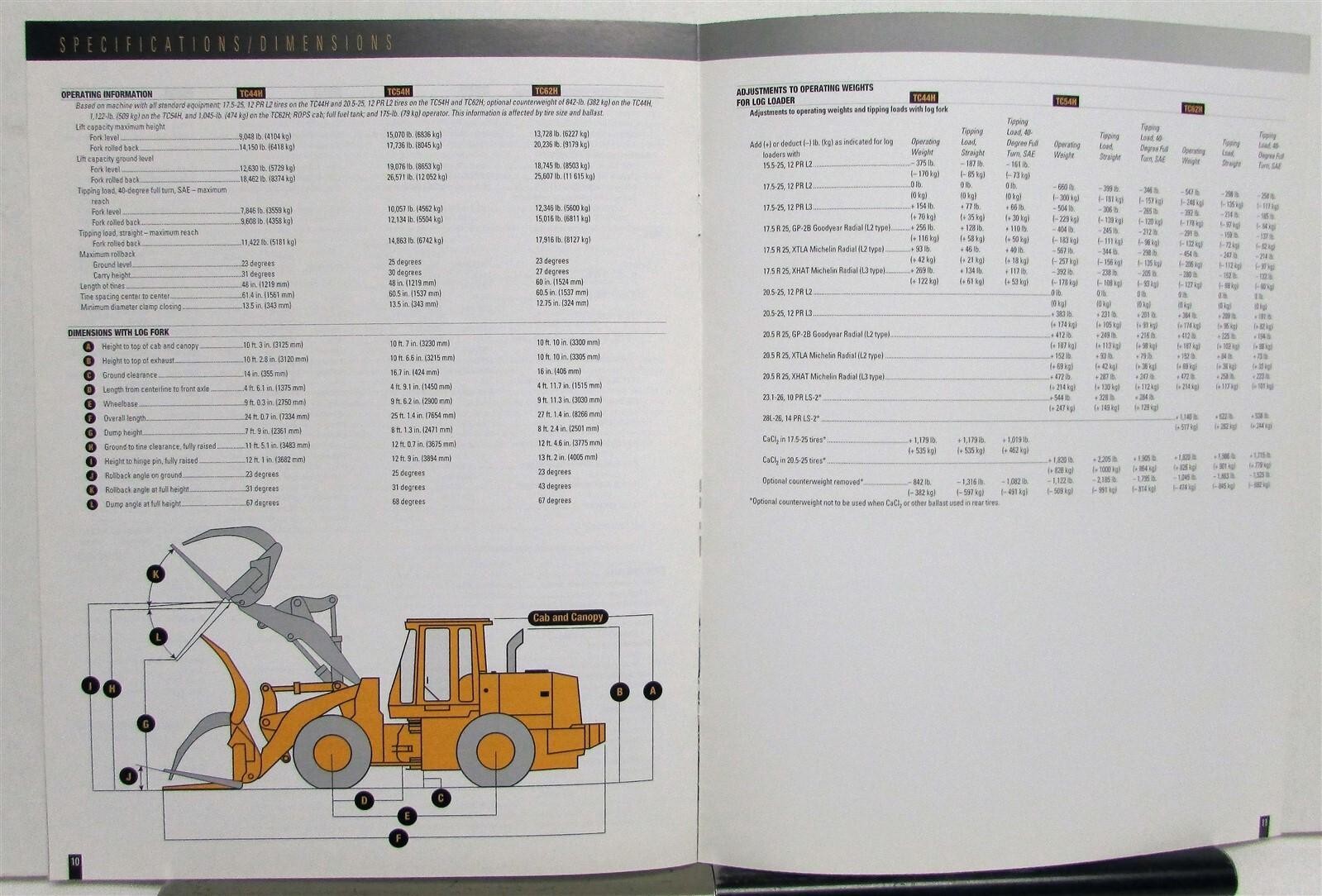 2000 John Deere TC44H TC54H TC62H Log Loaders Specs Construction Sales Brochure