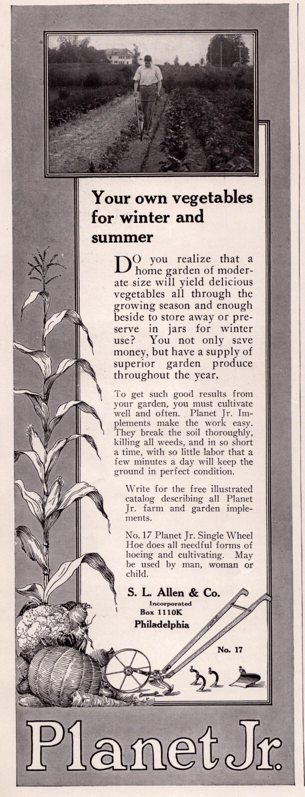 1921 PLANET JR. Single Wheel Hoe Cultivator Décor Ephemera Vintage 20&rsquo;s Print Ad