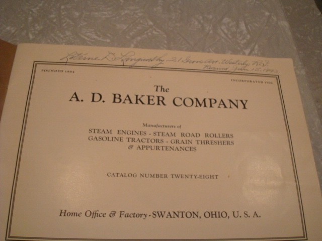 A.D. BAKER TRACTOR & THRESHER Circa 1912 24 Page Catalog Rare