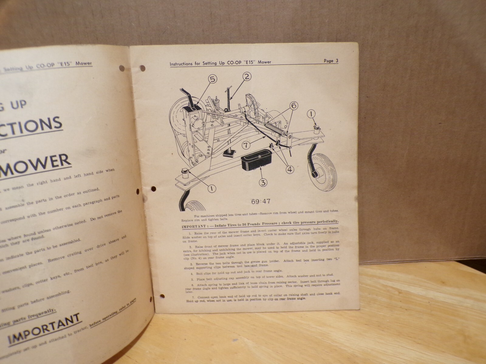 1947 Instructions For Setting Up & Operating CO-OP E15 Mower Farm Bellevue Ohio