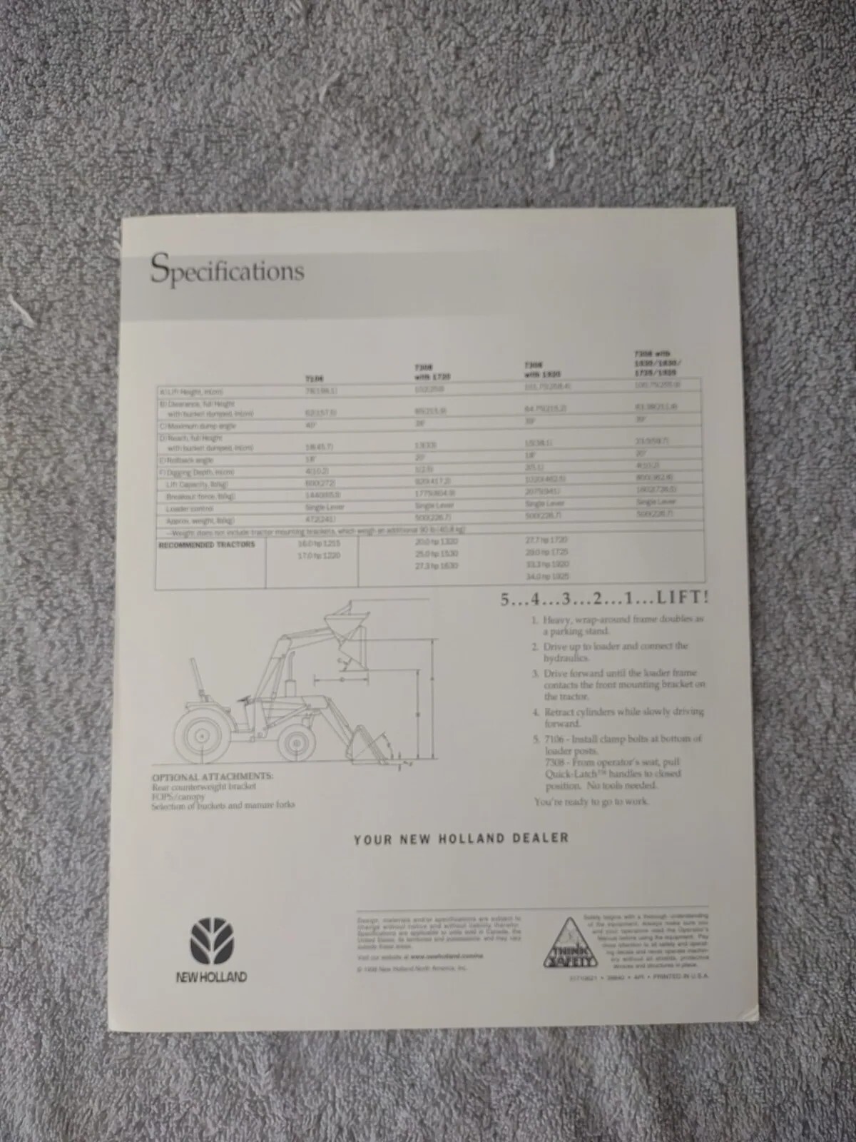 New Holland 7106 7308 Quick-Attach Loader Single Page Sales Brochure. Lot Of 10.