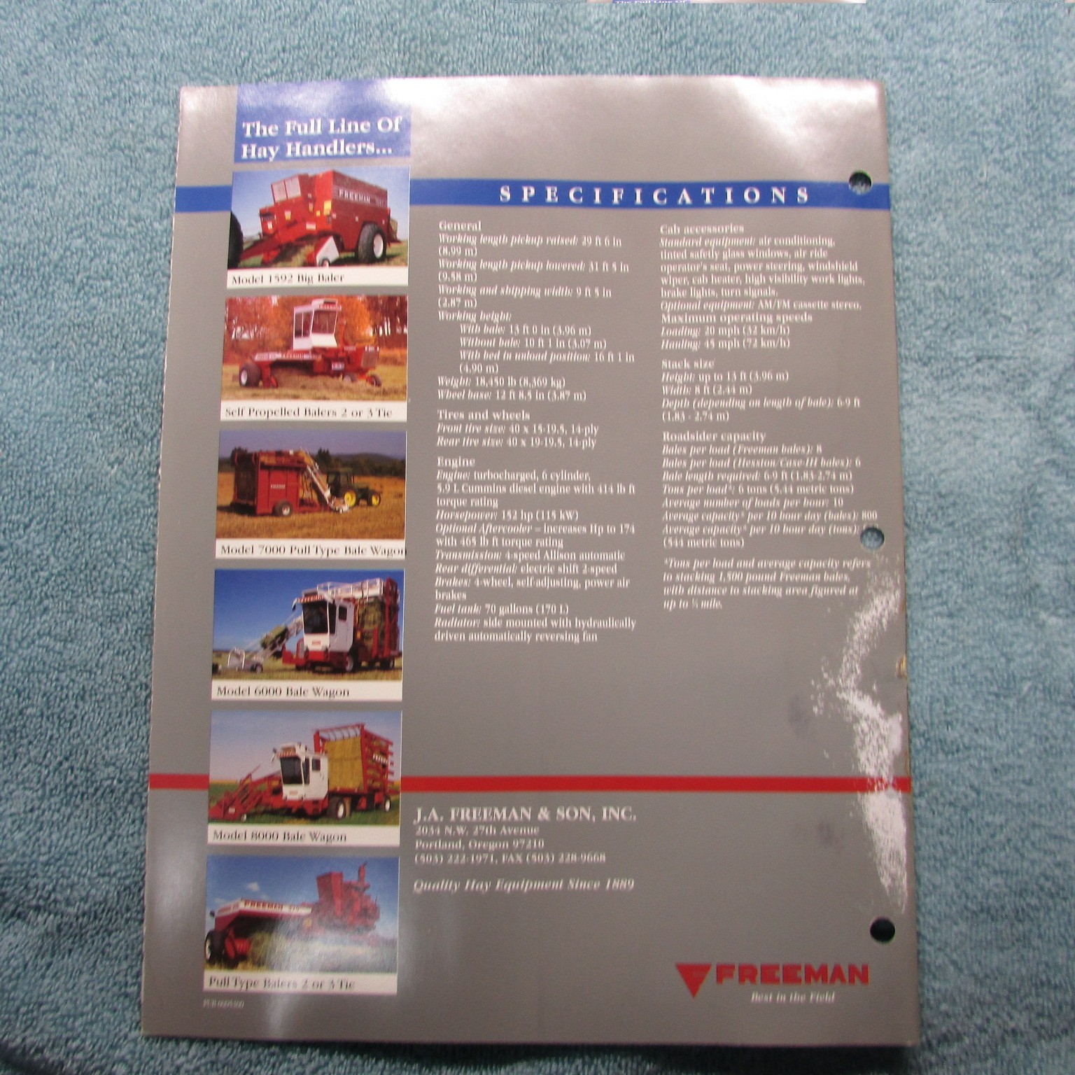Freeman Baler&rsquo;s Brochure&rsquo;s (2) 5300 Big Bale Roadsider & 1592 Big Baler