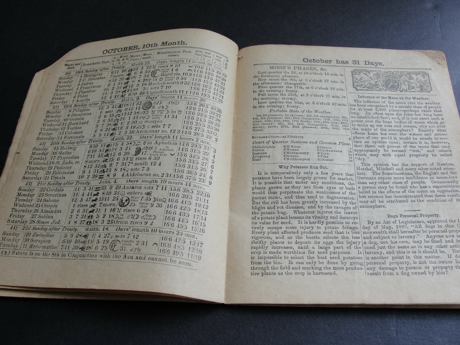 Agricultural Almanac John Baer&rsquo;s Sons Lancaster PA Pennsylvania 1893 VOL. 68.