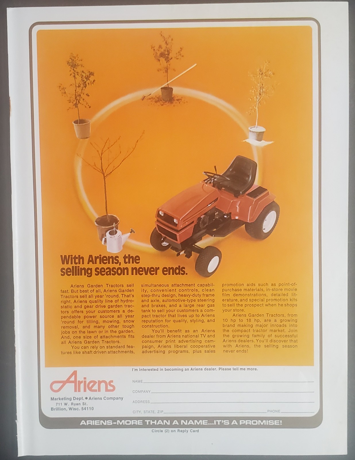 Ariens 10 to 18 Horsepower Garden Tractors 1982 Advertisement