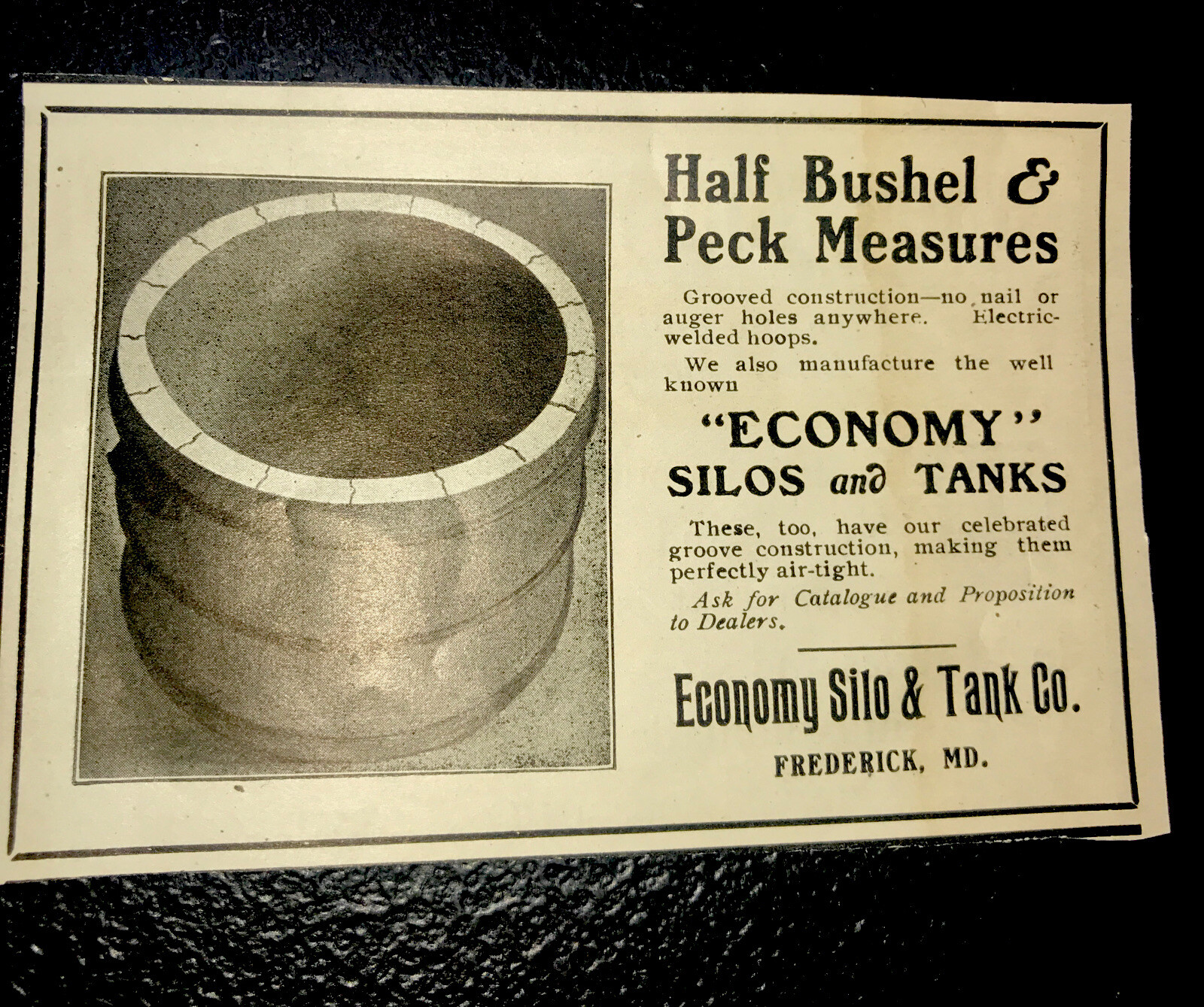 1907 Economy Silo & Tank Co. Farm Advertising – Frederick – Maryland