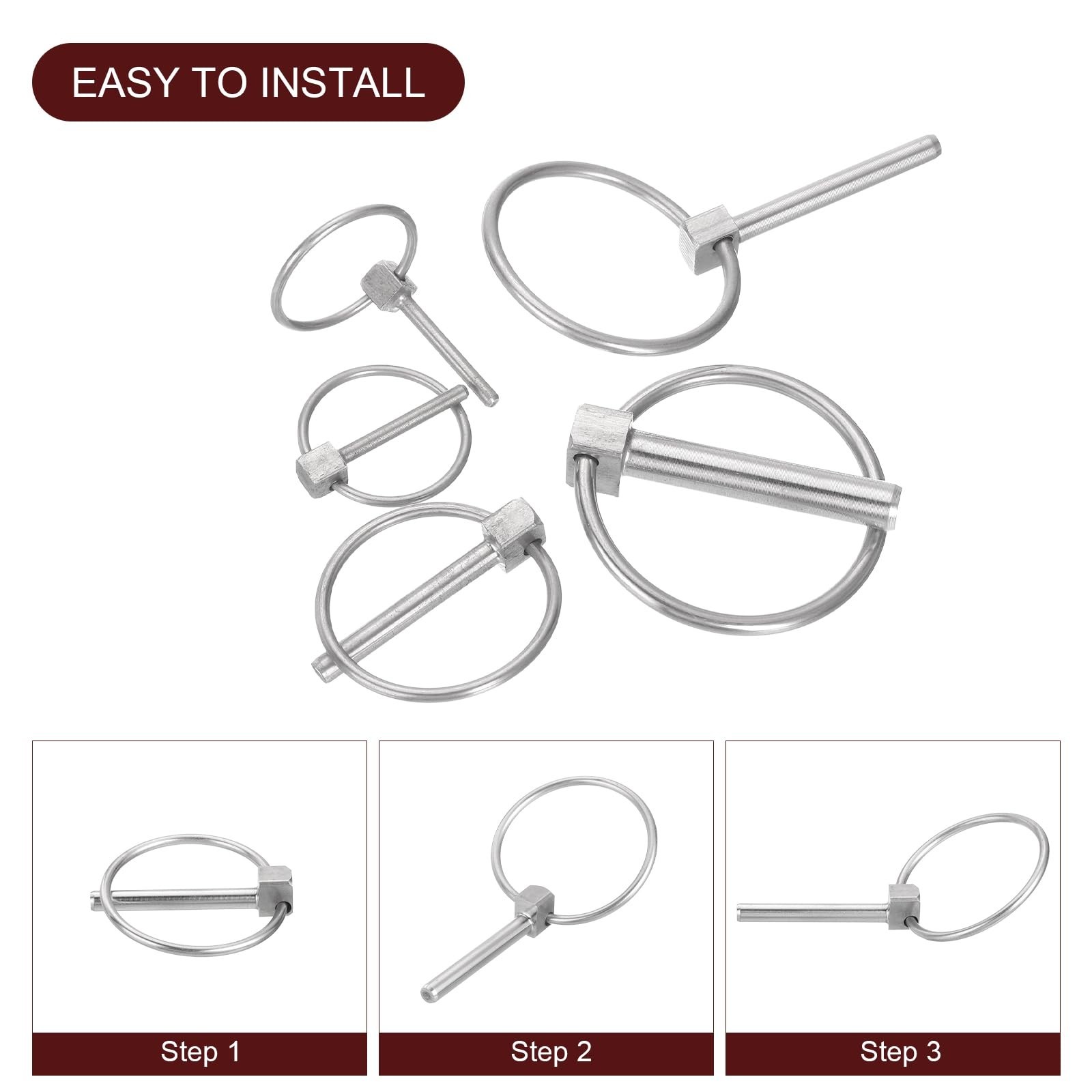 5Pcs Stainless Steel Linch Pins 3/16&Prime; x 1-1/2&Prime; with Ring for Boat Kayak Trailer