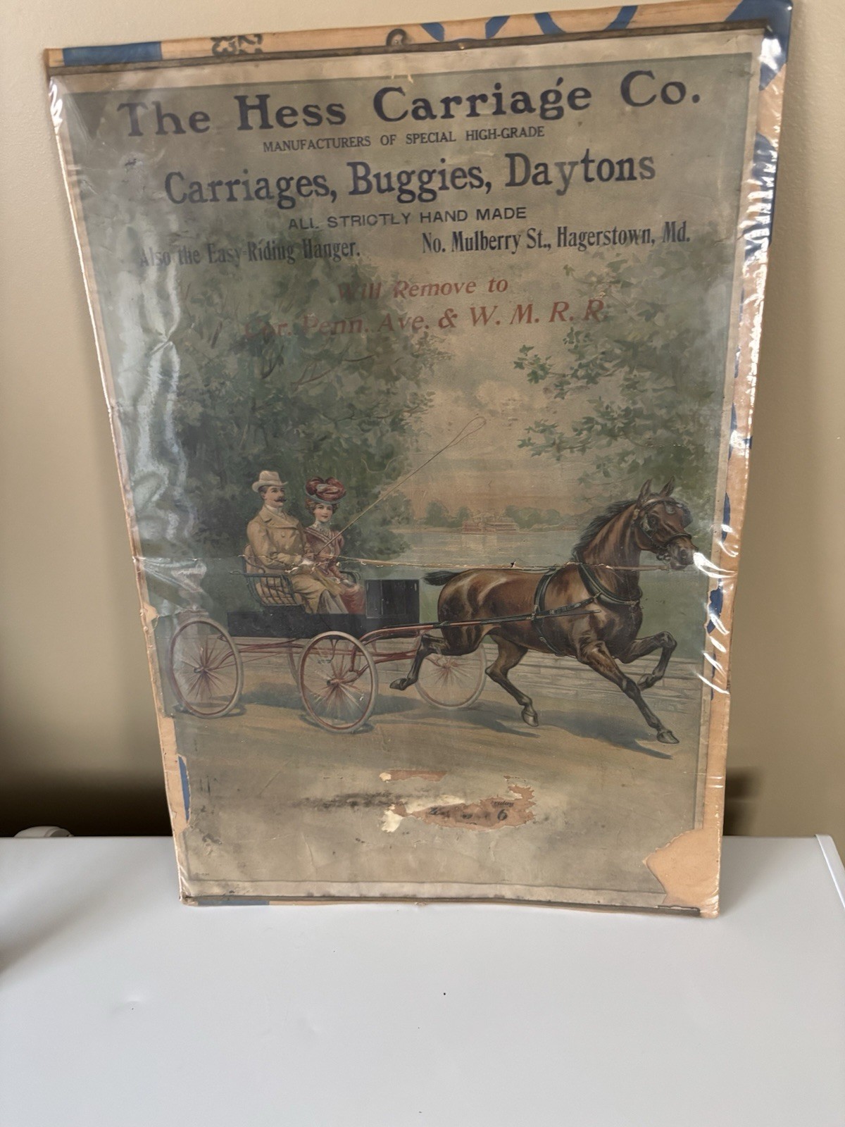 The Hess Carriage Co. Vintage Advertisement Sign Carriages Missing Calendar Part