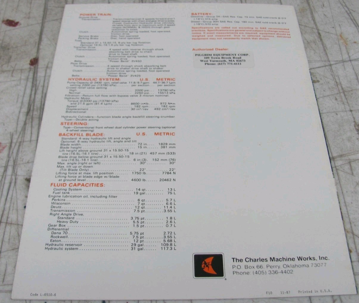 1987 Ditch Witch 6510 Sales Brochure L-6510-6