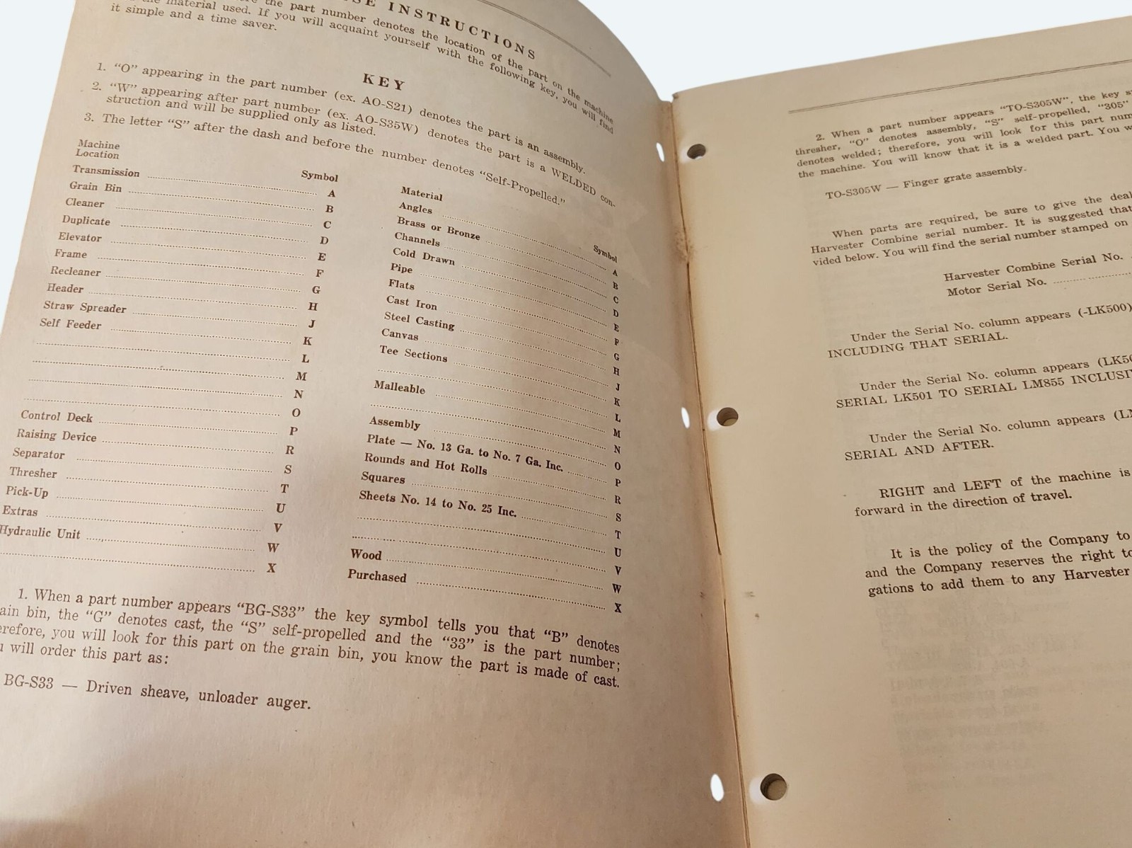 Vtg 1959 Cockshutt SP427 & SP428 Harvester Combines Parts List Manual