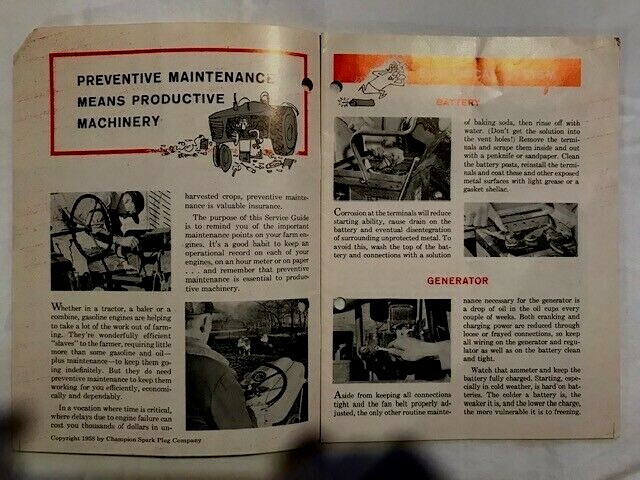 Champion Spark Plug Tractor Maintenance Brochure from 1958