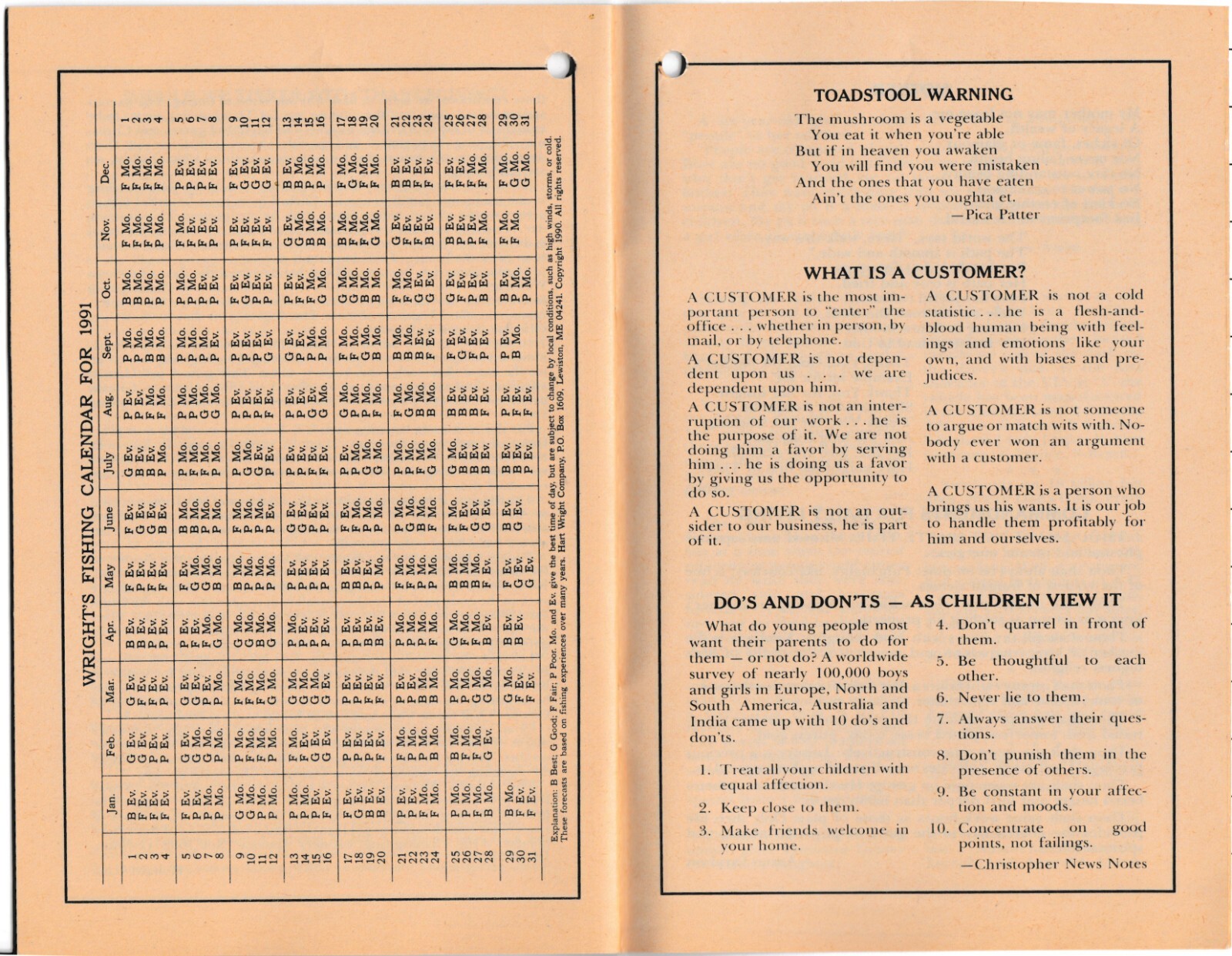 1991 Farmers Almanac from IGA Stores Vol 174 Planting Calendar Agricultural Plan