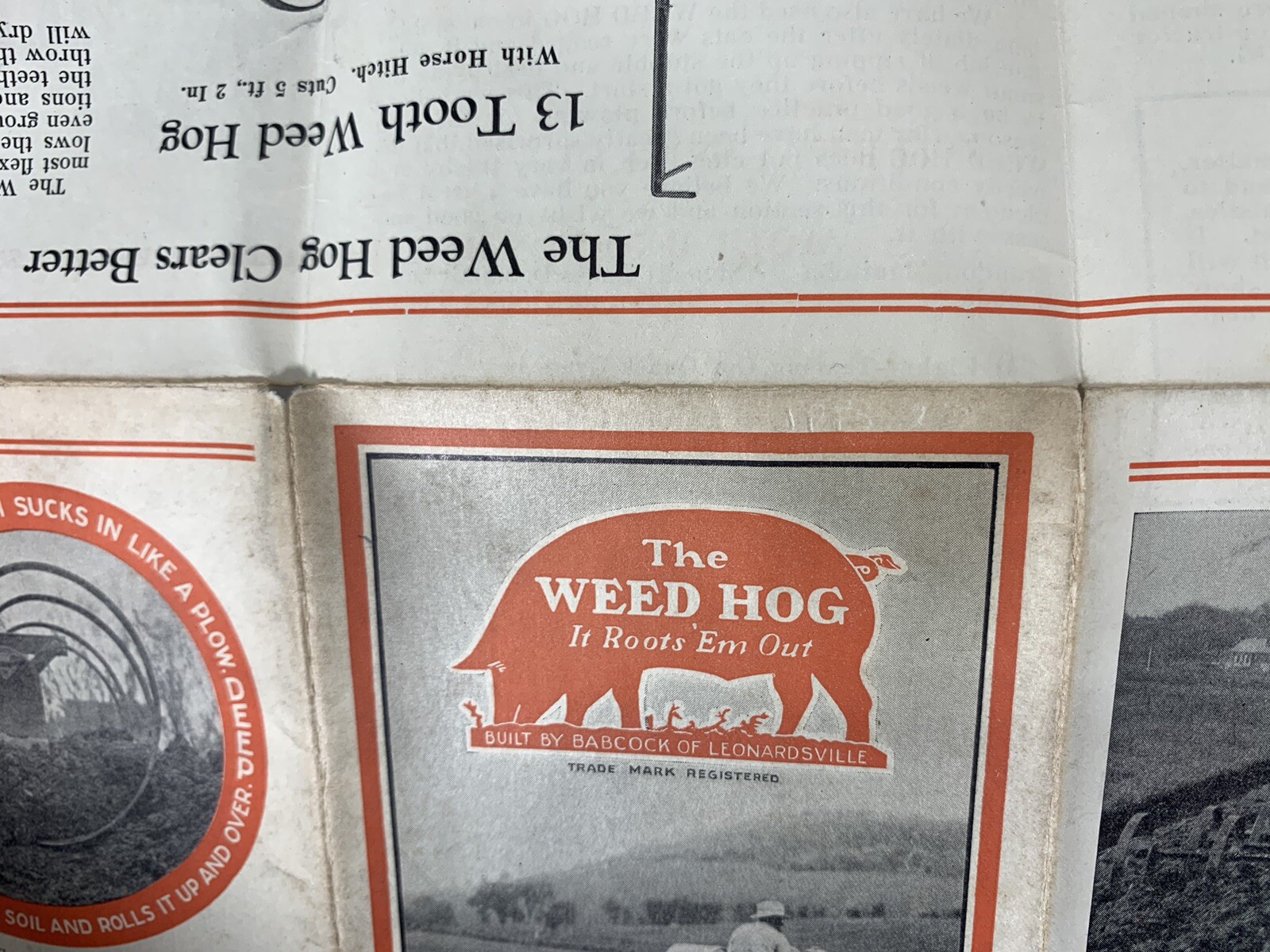 VINTAGE WEED HOG Pamphlet Fold Out Rock Island ILL Plow Co Advertising Harrow