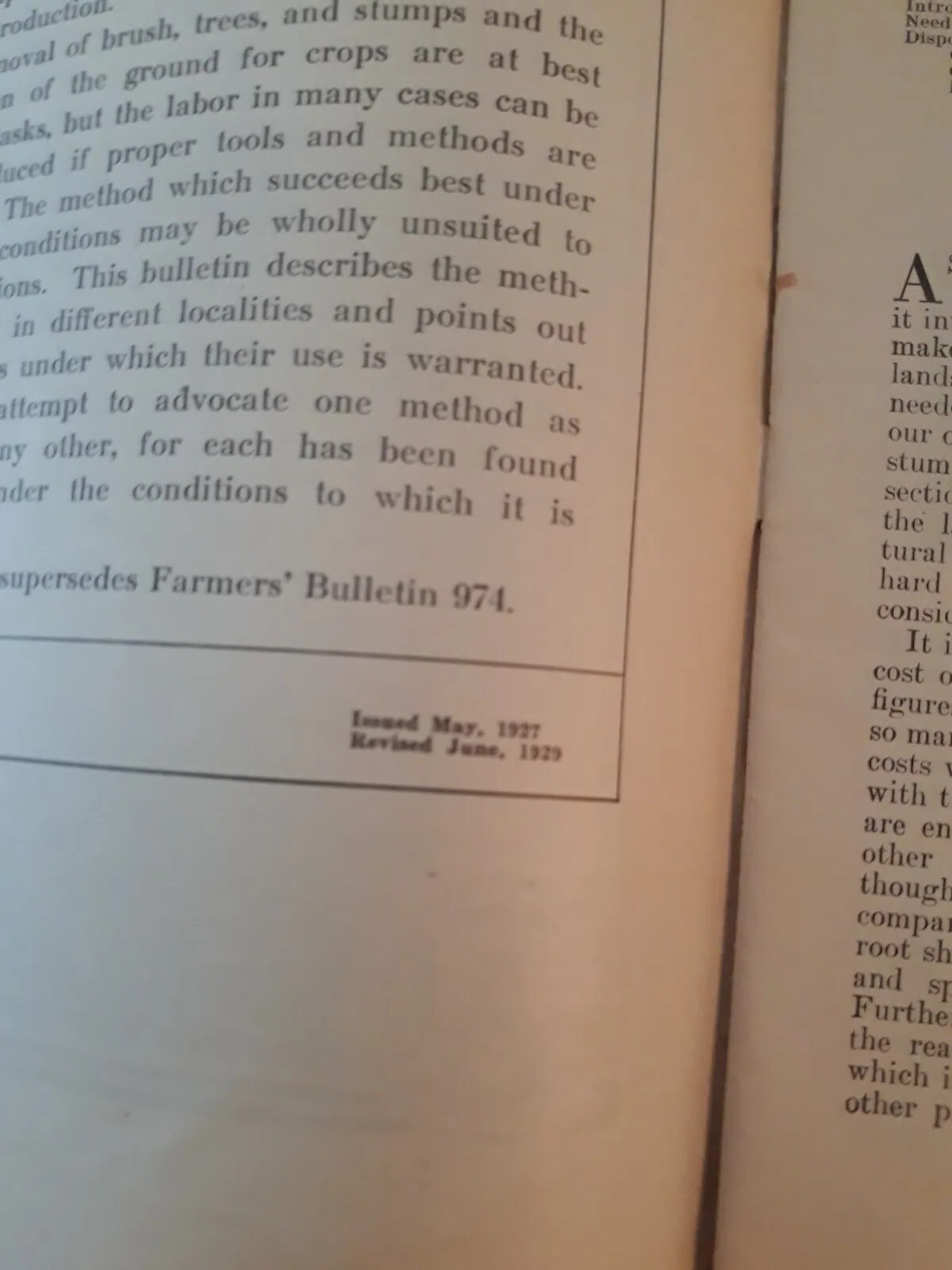 Vtg 1929 Clearing land of brush and stumps farmers bulletin 1526 USDA j10