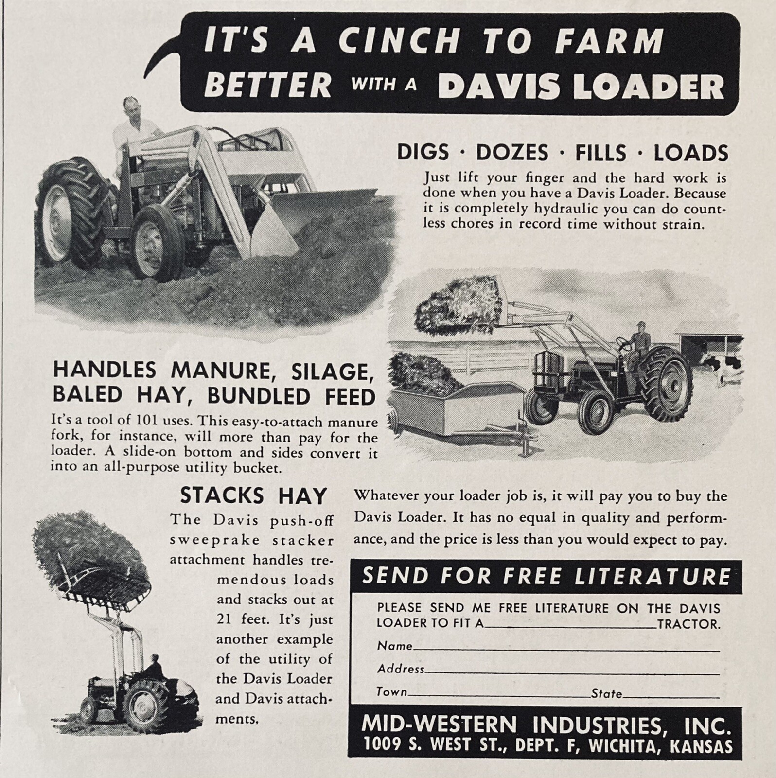 1955 AD.(XH47)~MID-WESTERN INDUSTRIES, WICHITA, KS. DAVIS LOADERS