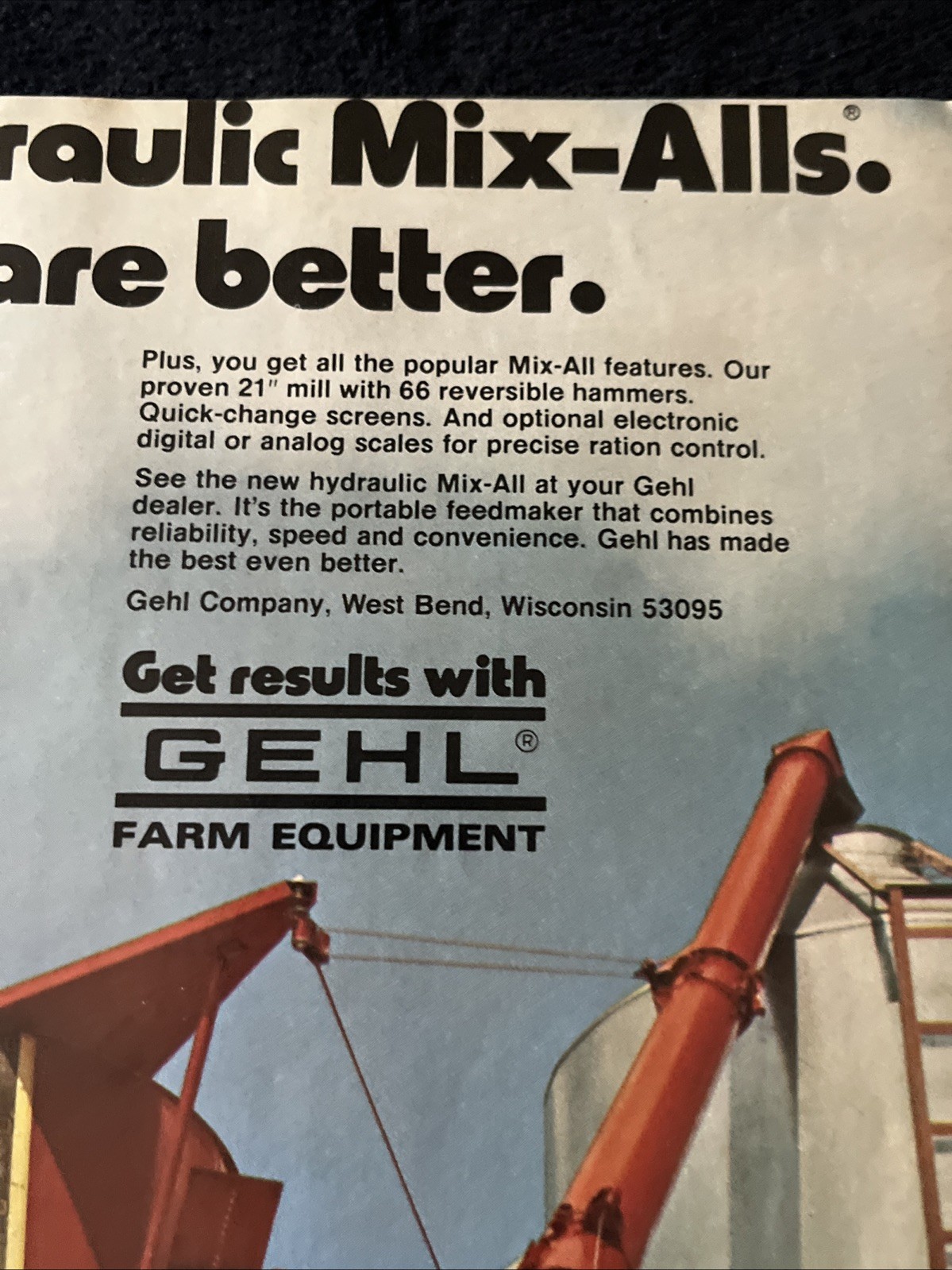 GEHL Farm Equipment Print Advertisement Hydraulic Mix All 1980 8×10