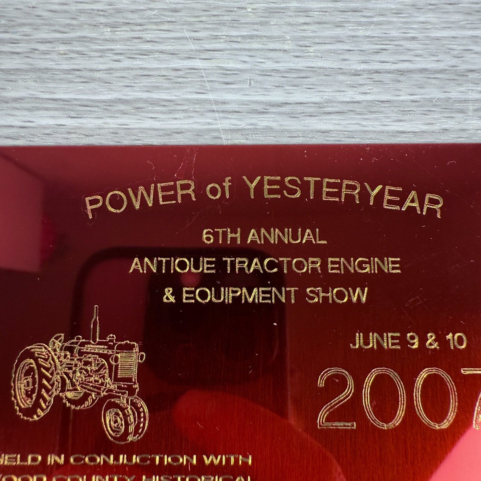 Metal Plaque Tractor Engine Show Power Yesteryear 2007 Bowling Green Ohio Museum