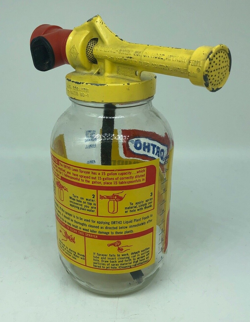 Vintage 1960&rsquo;s Metal Ortho Chevron Chemical Lawn Fertilizer Glass Sprayer