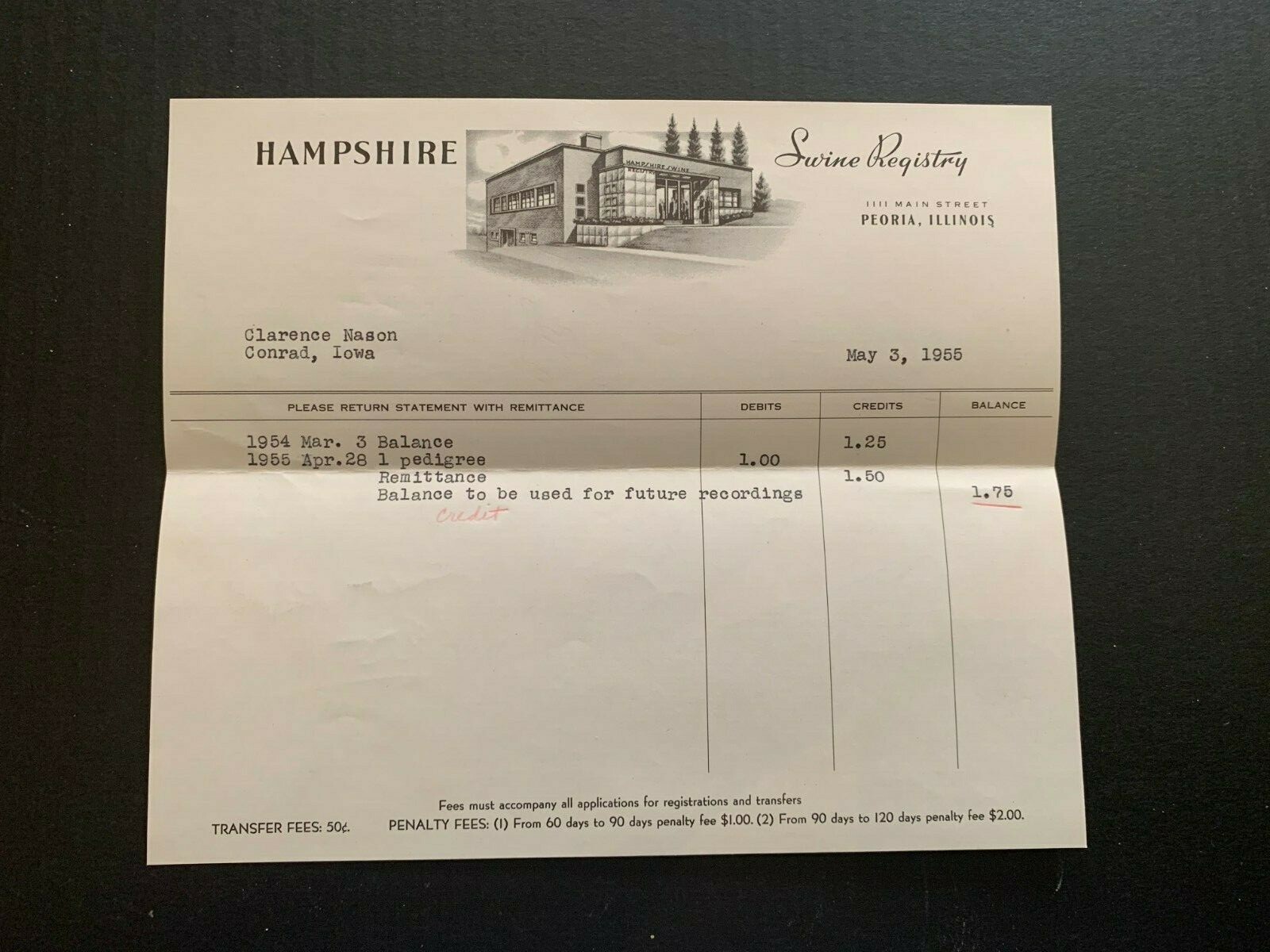 Vintage May 3 1953 Hampshire Swine Registry Letterhead