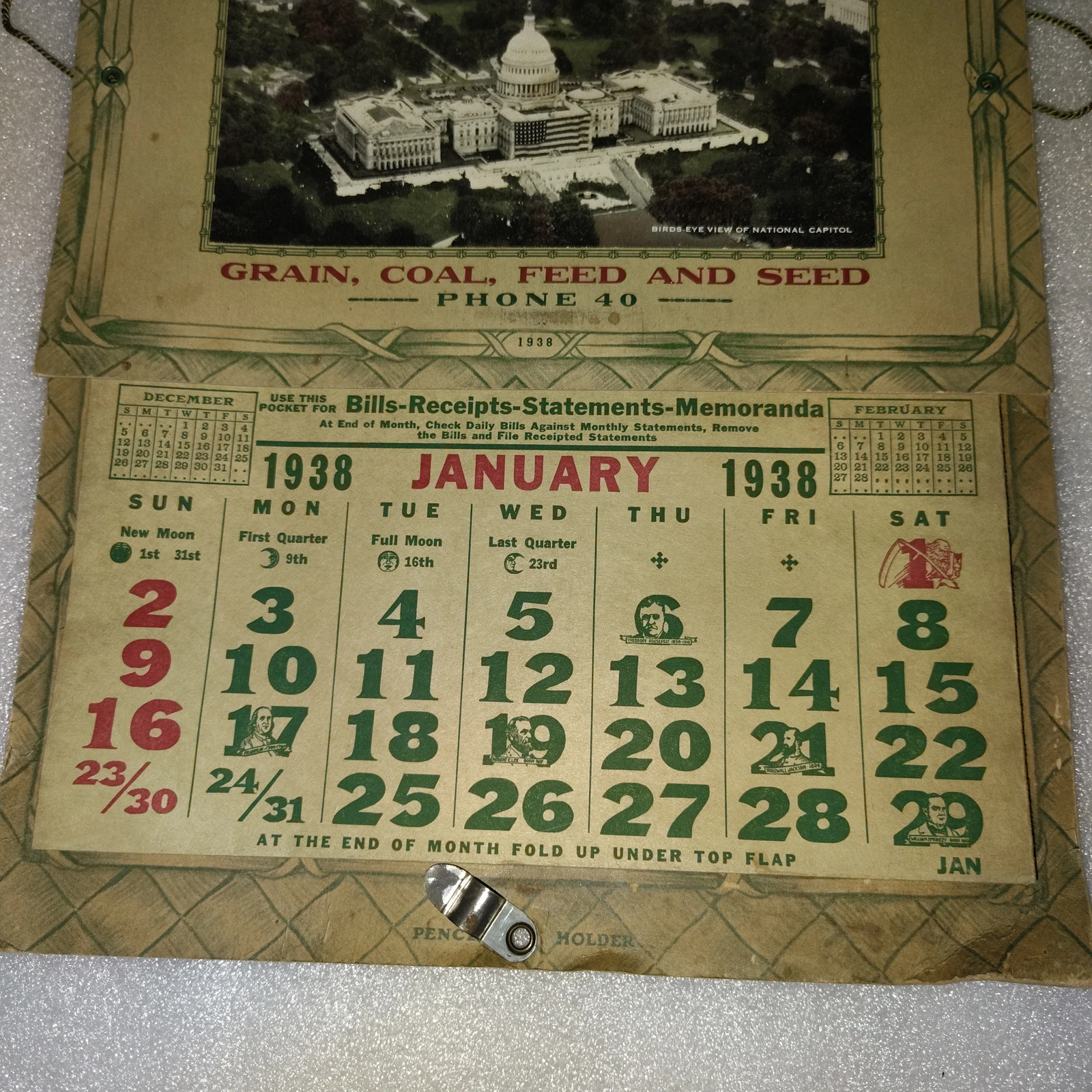 1938 E. W. Miller & Co. Casey Iowa Grain Coal Feed Seed Agricultural Calendar Ad