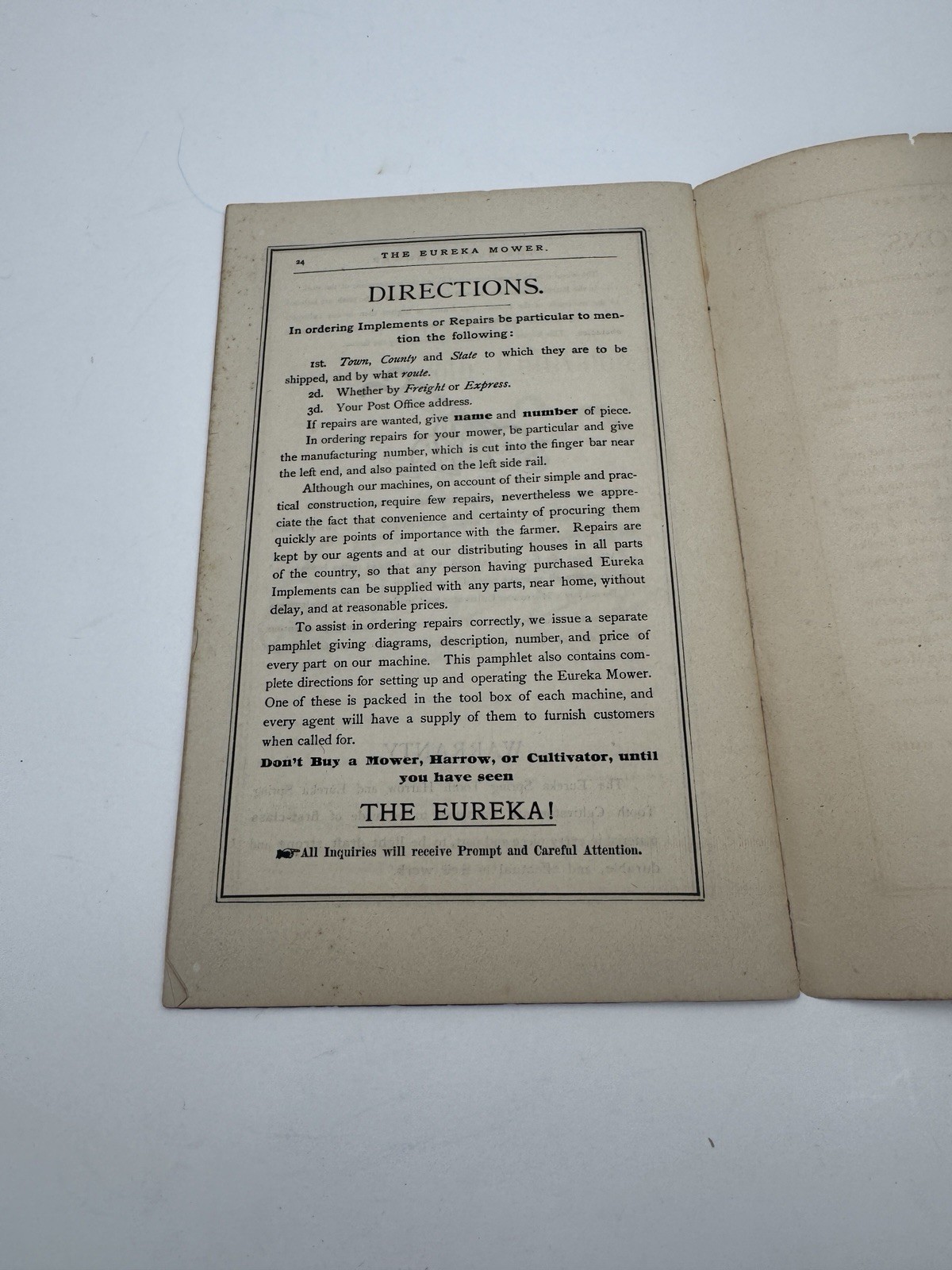 Vintage Eureka Mower Brochure 1889 RARE SHIPS FREE USA
