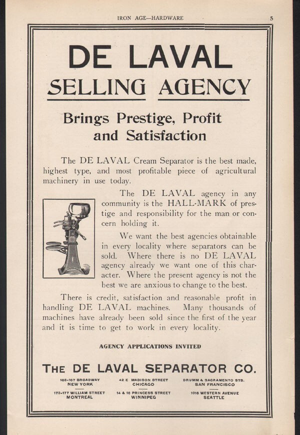 1911 DE LAVAL CREAM SEPARATOR MILK DAIRY FARM AGRICULTURE MACHINE COW AD20361