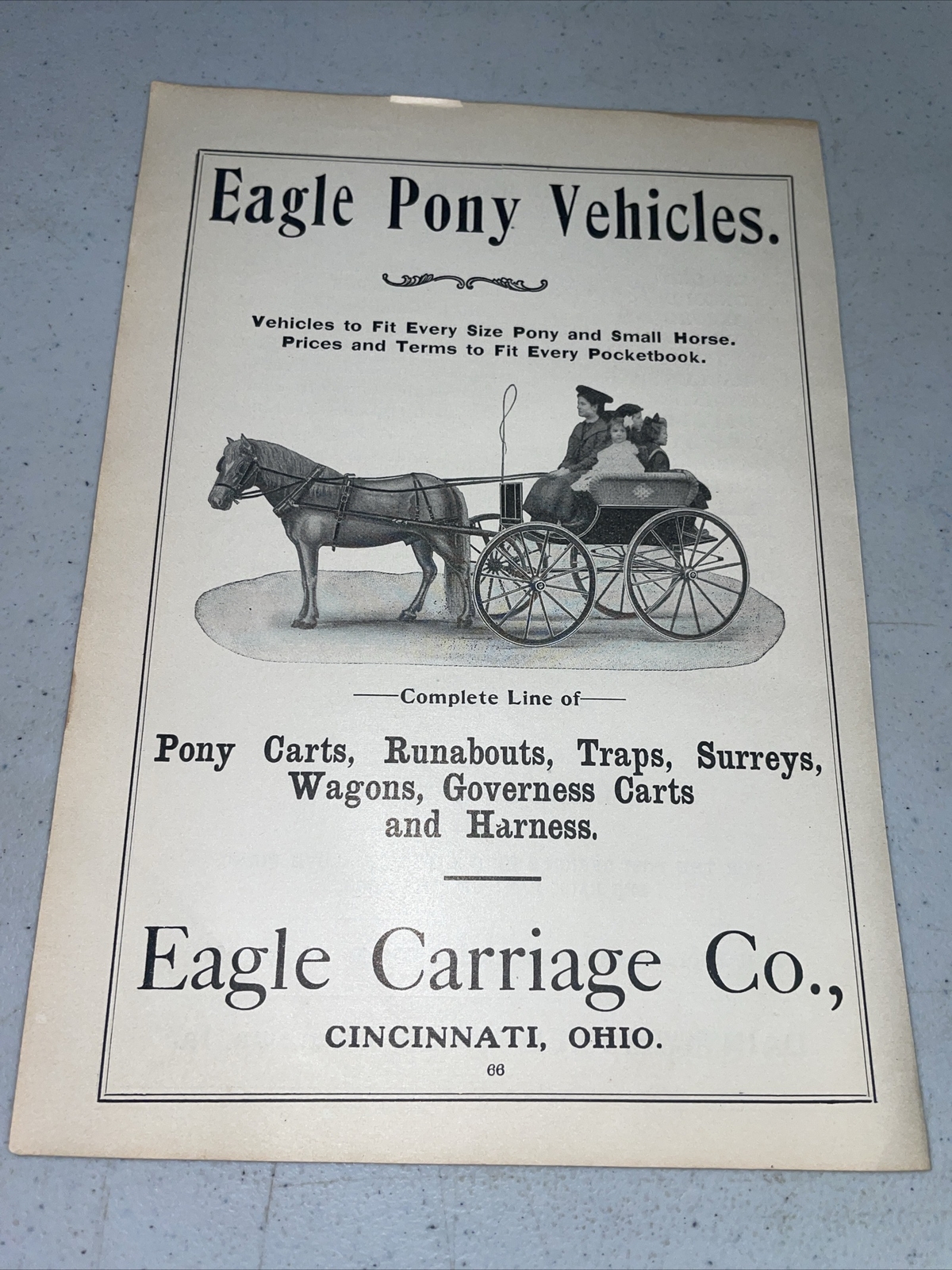 ORIGINAL 1907 Eagle Carriage Pony Vehicles Farm Advertising – Cincinnati