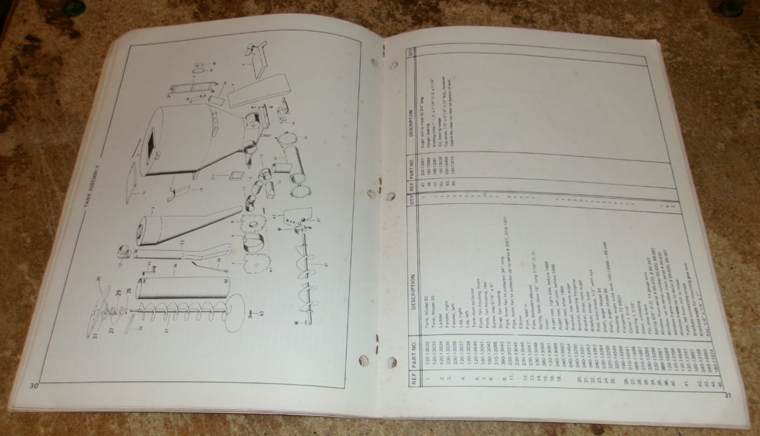 vintage owatonna 95 mixer + 160 bale shredder parts/operators manual good used