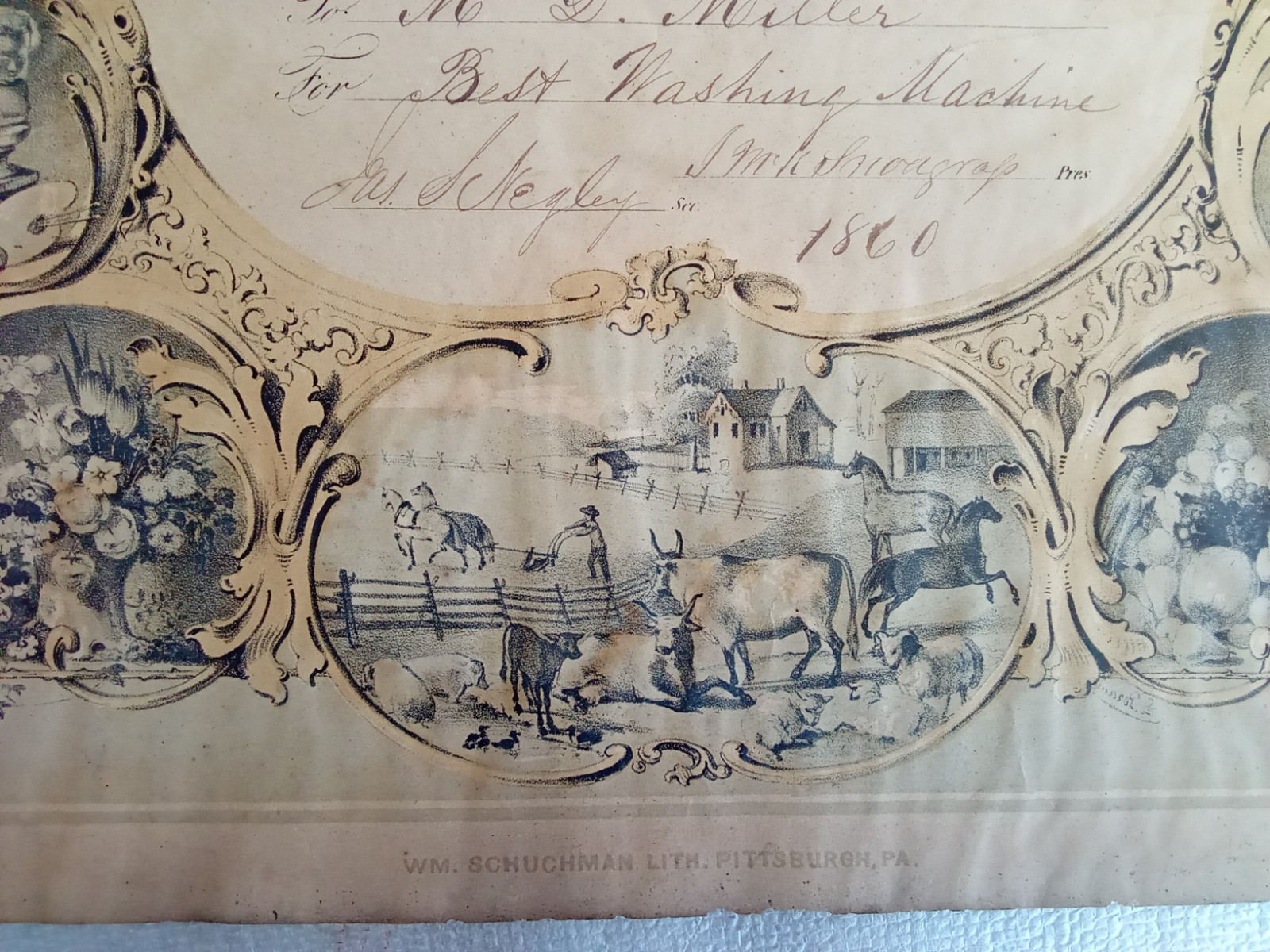 ANTIQUE 1860 ALLEGHENY PENNSYLVANIA AWARD BEST WASHING MACHINE AGRICULTURAL SOC.
