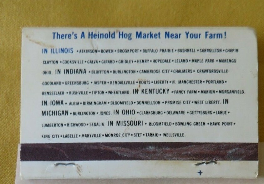 HEINOLD HOG MARKETS Large Matchbook & HOG RACING TEAM Vinyl Sticker ADVERTISING