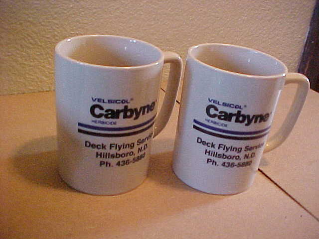 Set of 2 Velsicol Carbyne Herbicide Deck Flying Service Hillsboro ND Coffee Cups