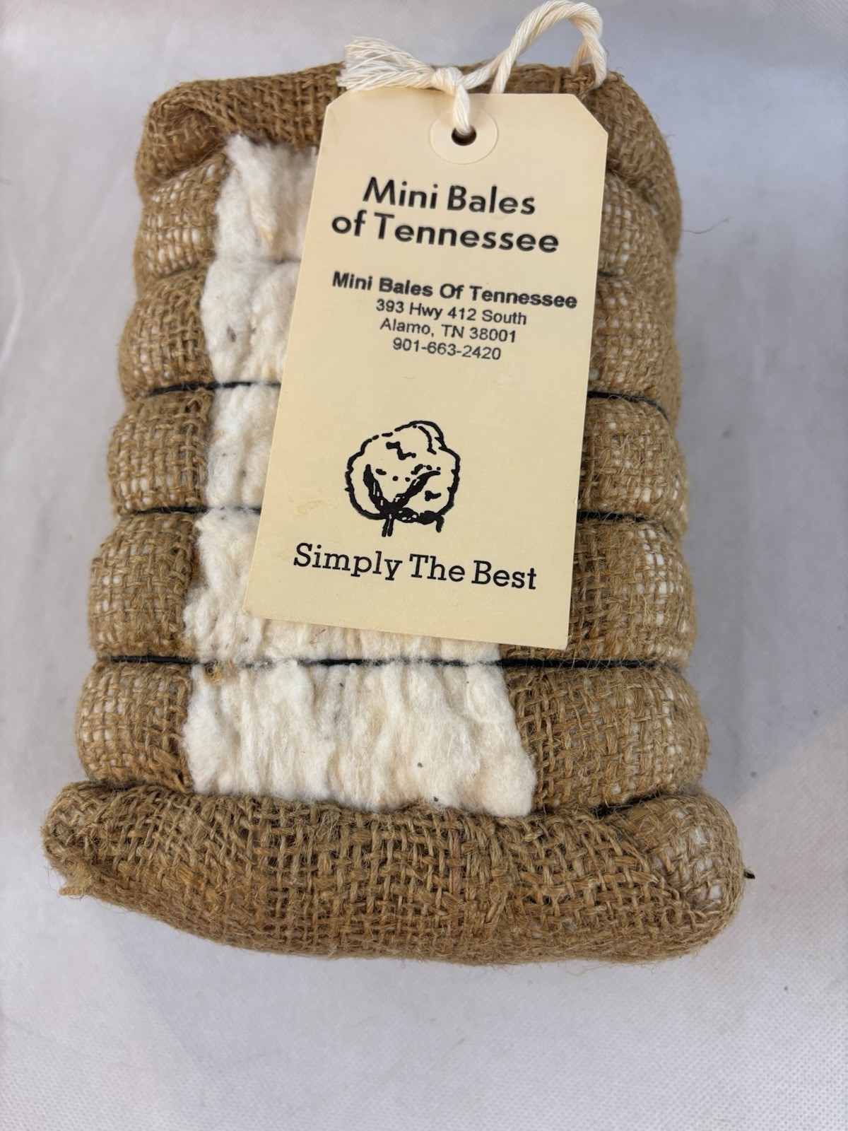 Vintage Miniature Mini Souvenir Real Cotton Bale Tennessee in Burlap w/Tag