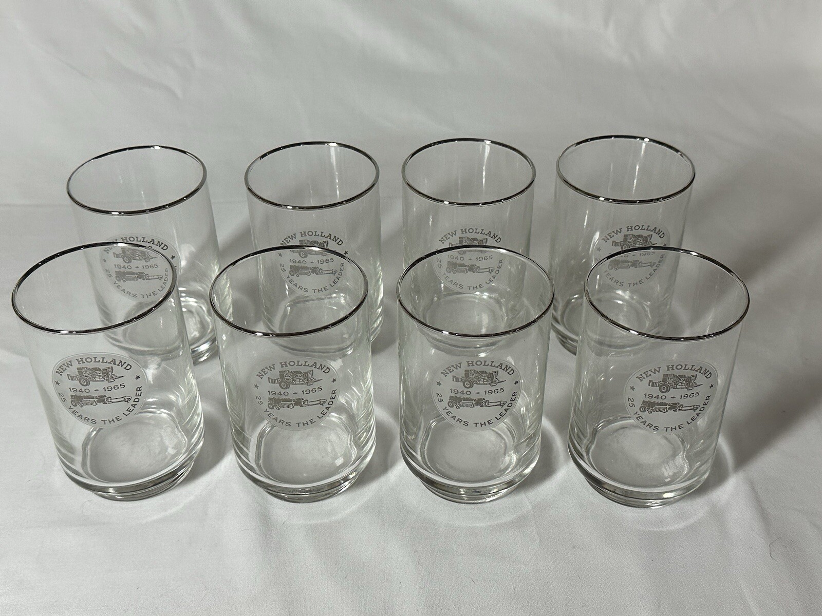 Vintage 1965 Sperry New Holland 25 Years The Leader Anniv. Glass ‘40-65 Set Of 8