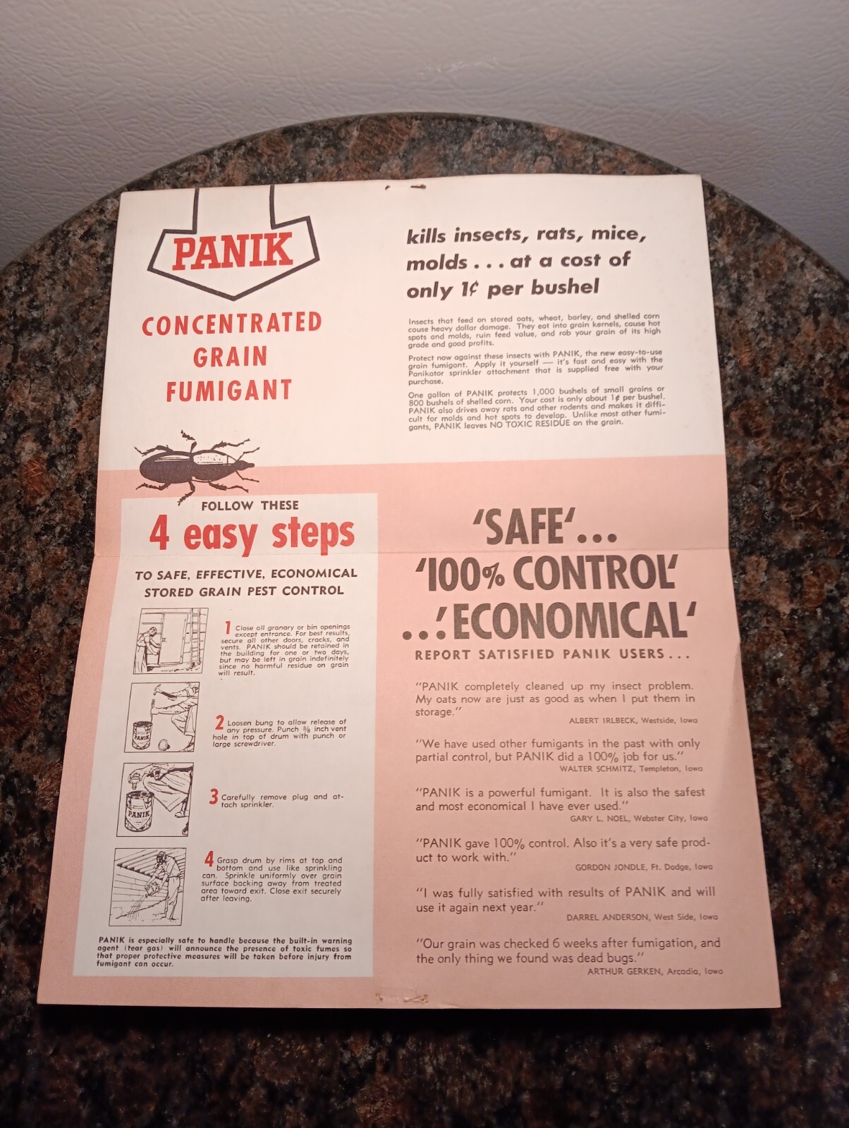 Rare Vintage 1940s « PANIK » Grain Fumigant Advertising Instructions Pamphlet