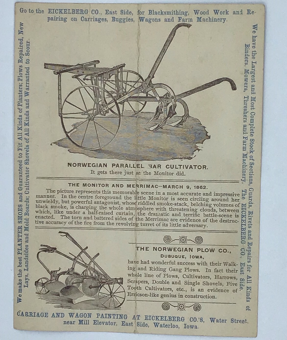 Antique Trade Cards-Norwegian Plow Co Dubuque Iowa/Adriance Platt Co N.Y.