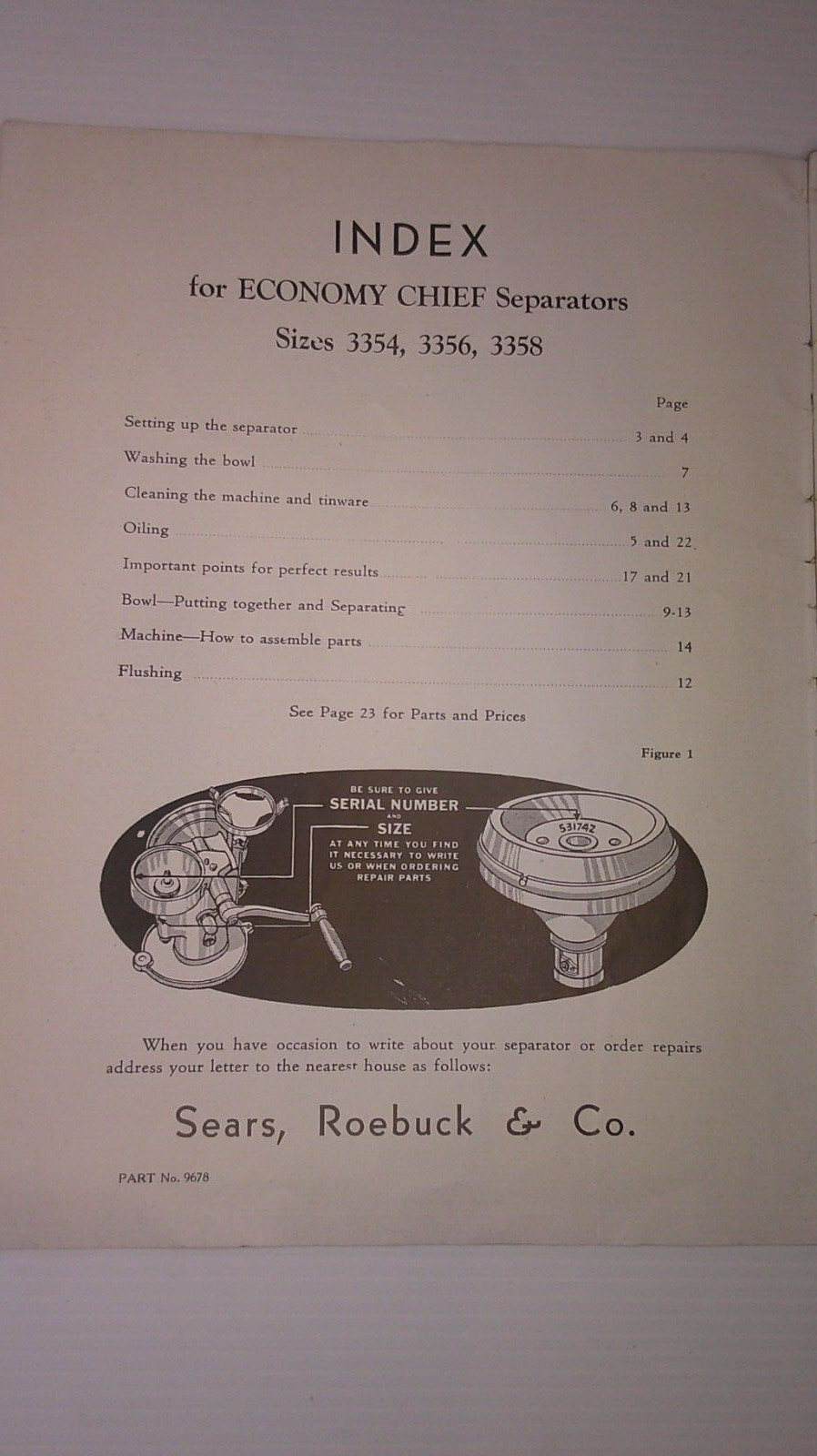 Instruction Manual for Sears Roebuck Co. cream separator part list & repair 8D