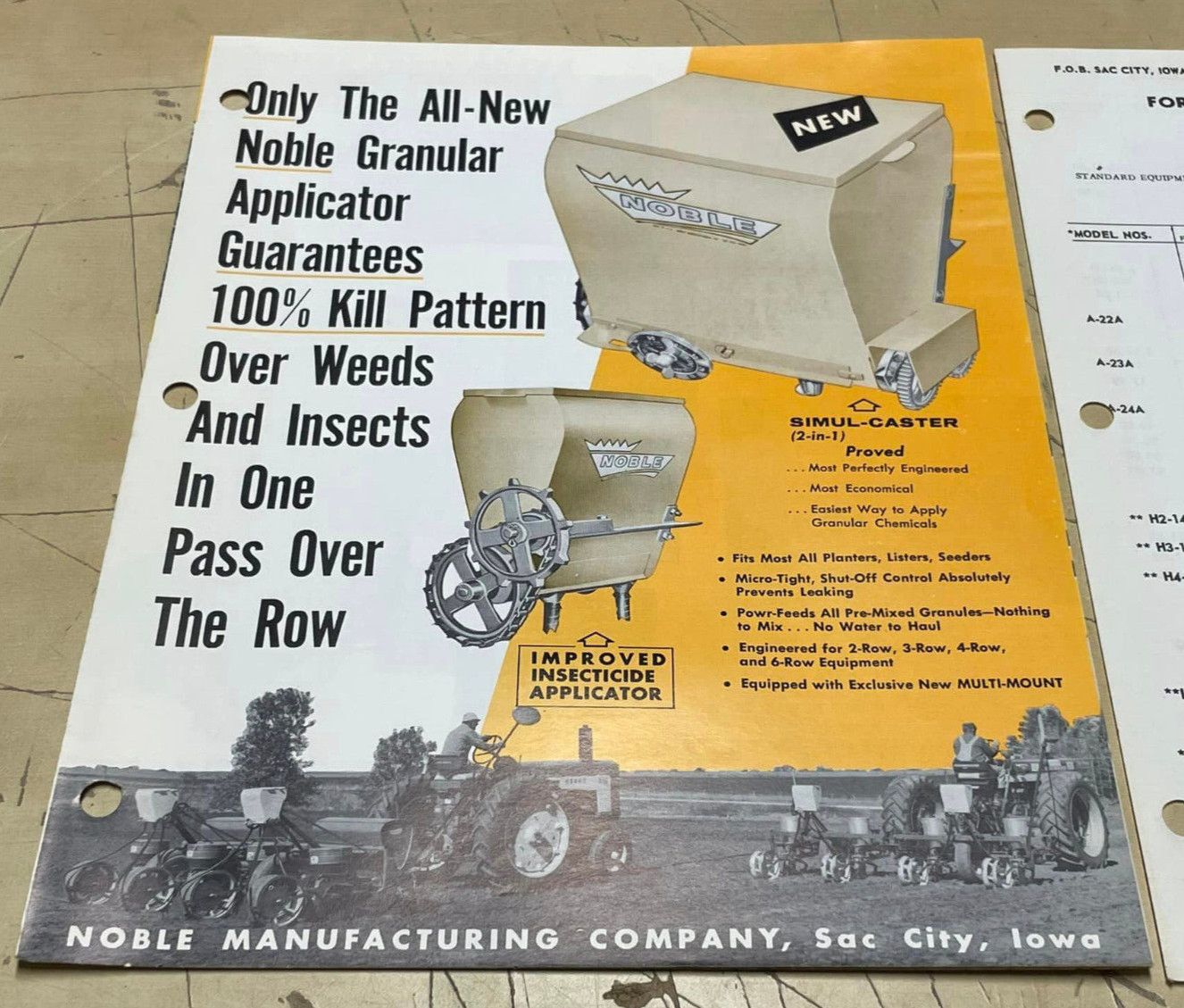 Vtg Original Noble Granular Insecticide Applicator Brochure and Price List Sheet