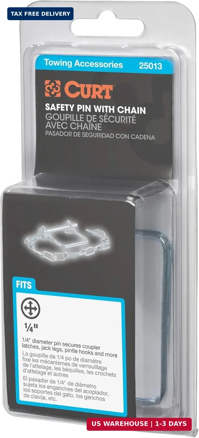 CURT 25013 Trailer Coupler Pin with 12-Inch Chain, 1/4-Inch Diameter x 2-3/4-Inc