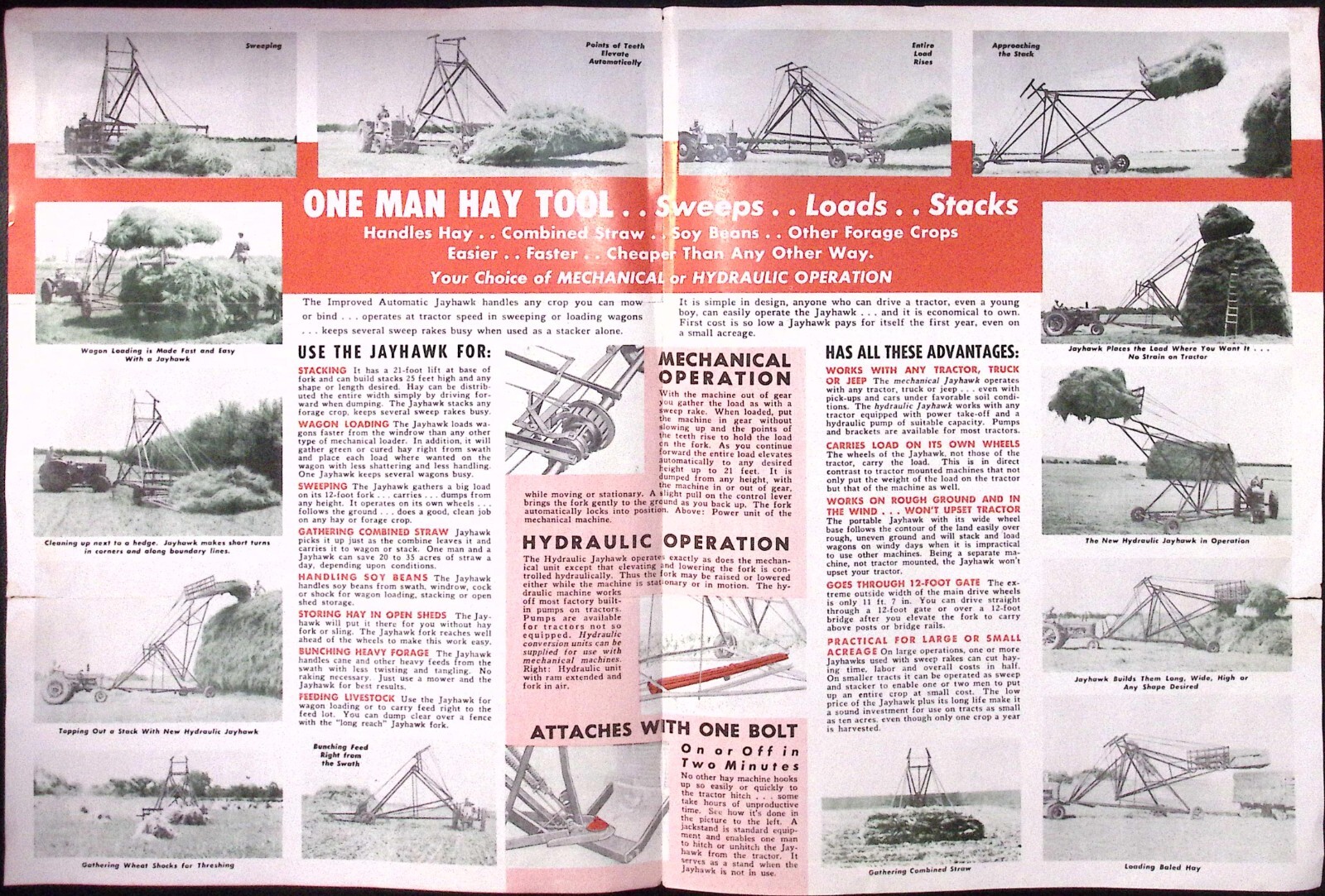 1953 Jayhawk Improved Automatic Hay Loader Stacker Sweeprake Brochure
