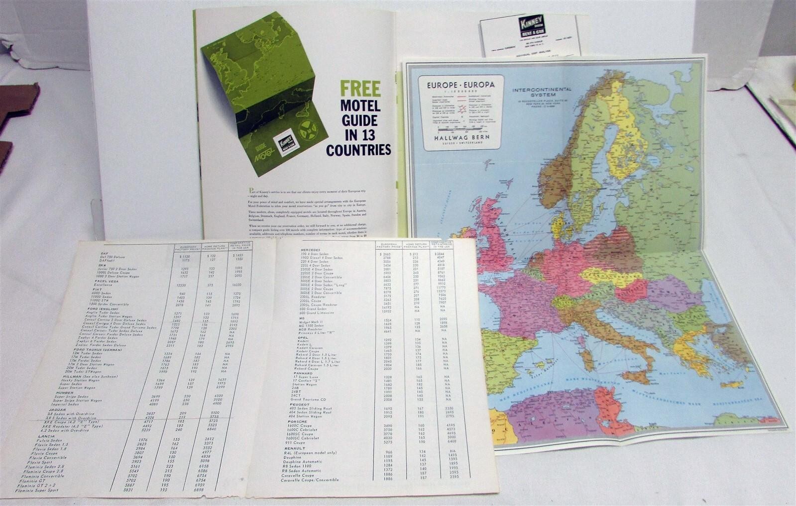 1965 Kinney System Driving Abroad Car Rental & Sales Price List Sales Brochure