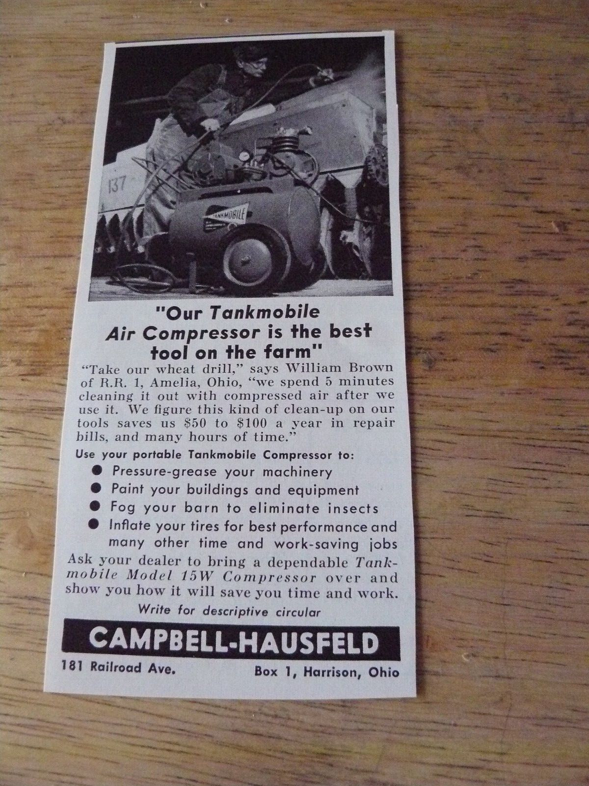 The Farm QRTLY -ADS -Spring 1957- TANKMOBILE – CAMPBRLL-HOUSFELD / Harrison, OH