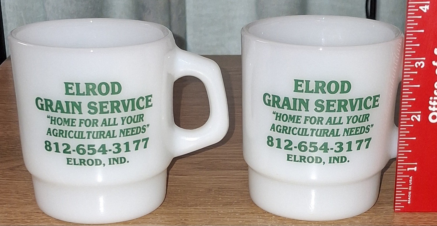 Vintage Elrod Grain Service Elrod Indiana Anchor Hocking Mug Lot of 2