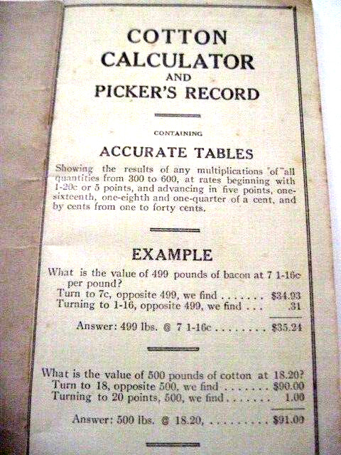 1917 Booklet « Cotton Calculator » Compliments of « First Guaranty State Bank » TX*