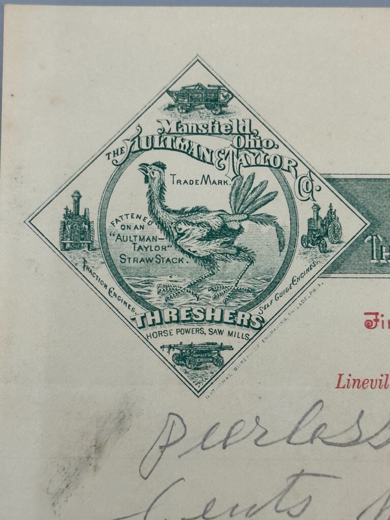 1898 AULTMAN TAYLOR THRESHER Antique FARM Advertise Letter LINEVILLE PA Crawford