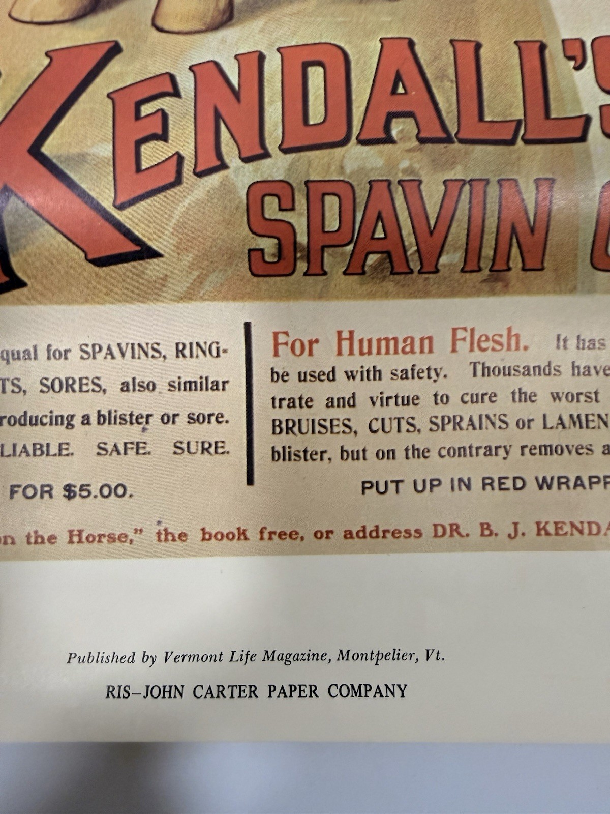 Vintage Kendall’s Spavin Cure Horse Advertising Poster Vermont Lithograph